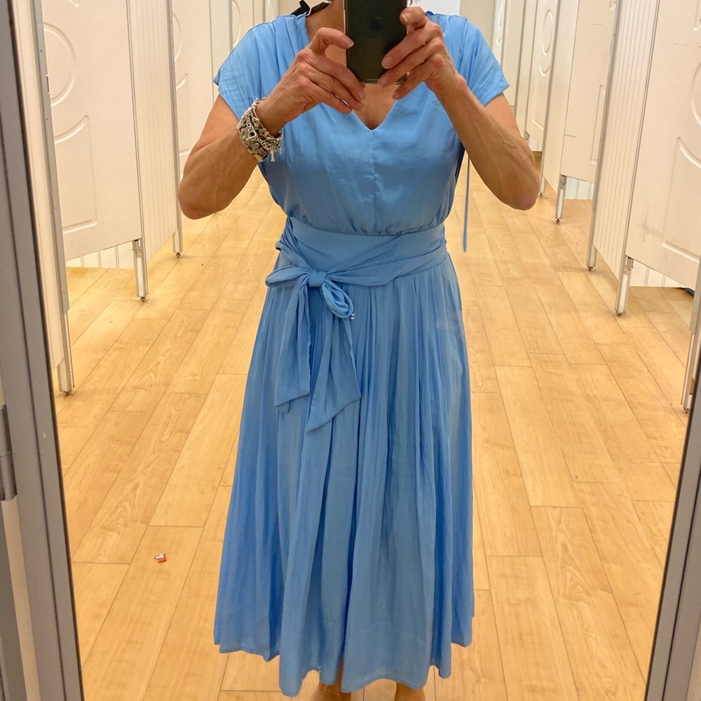 Joie NWT V-Neck Tie Waist Pleated Pockets Hidden Back Zip Close Midi Dress Sz 8 - Picture 4 of 17